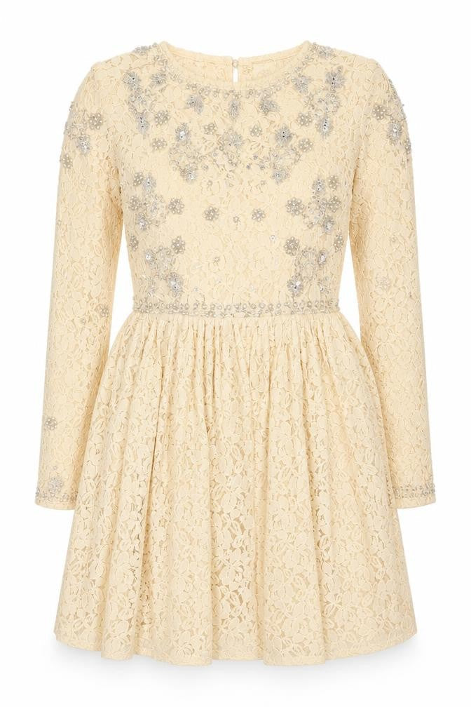 ASOS Women Beige Lace Fit & Flare Sequin Dress Size 8