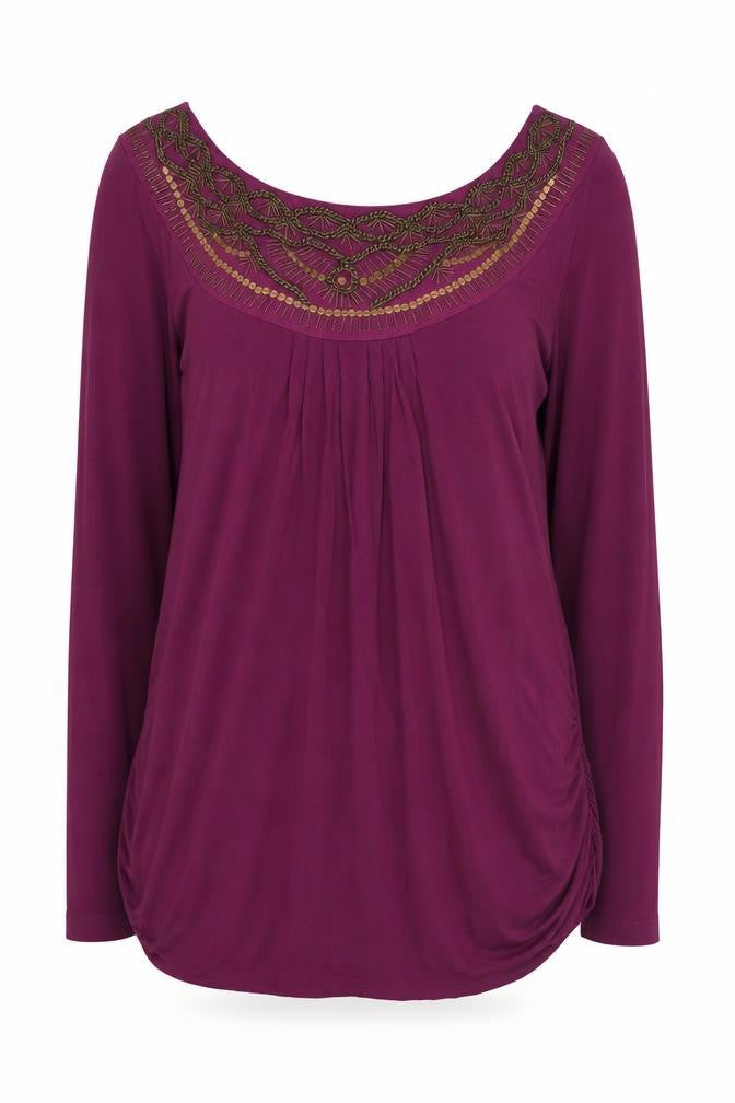 Its Women Purple Beaded Embroidered Long Sleeve Shift Dress M