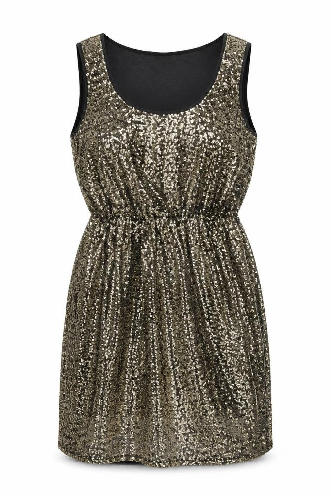 Vero Moda Women Gold Sequin Sleeveless Bodycon Short Dress M