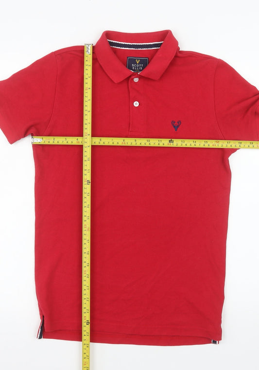 Scott Ellis Men's Red Cotton Blend Polo Shirt XS
