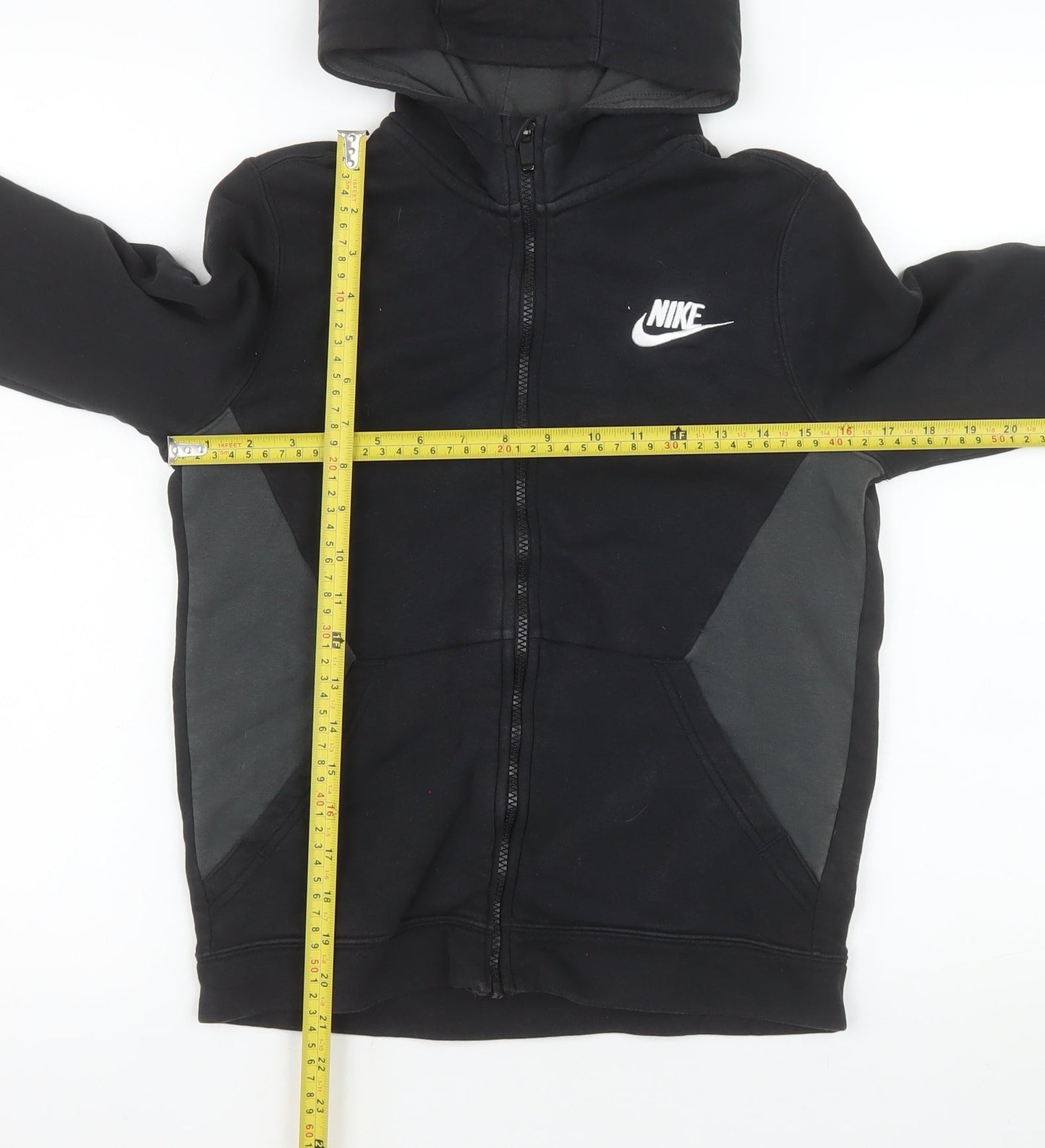 Nike Boys Black Full Zip Hooded Jacket L 147-158cm Cotton Blend