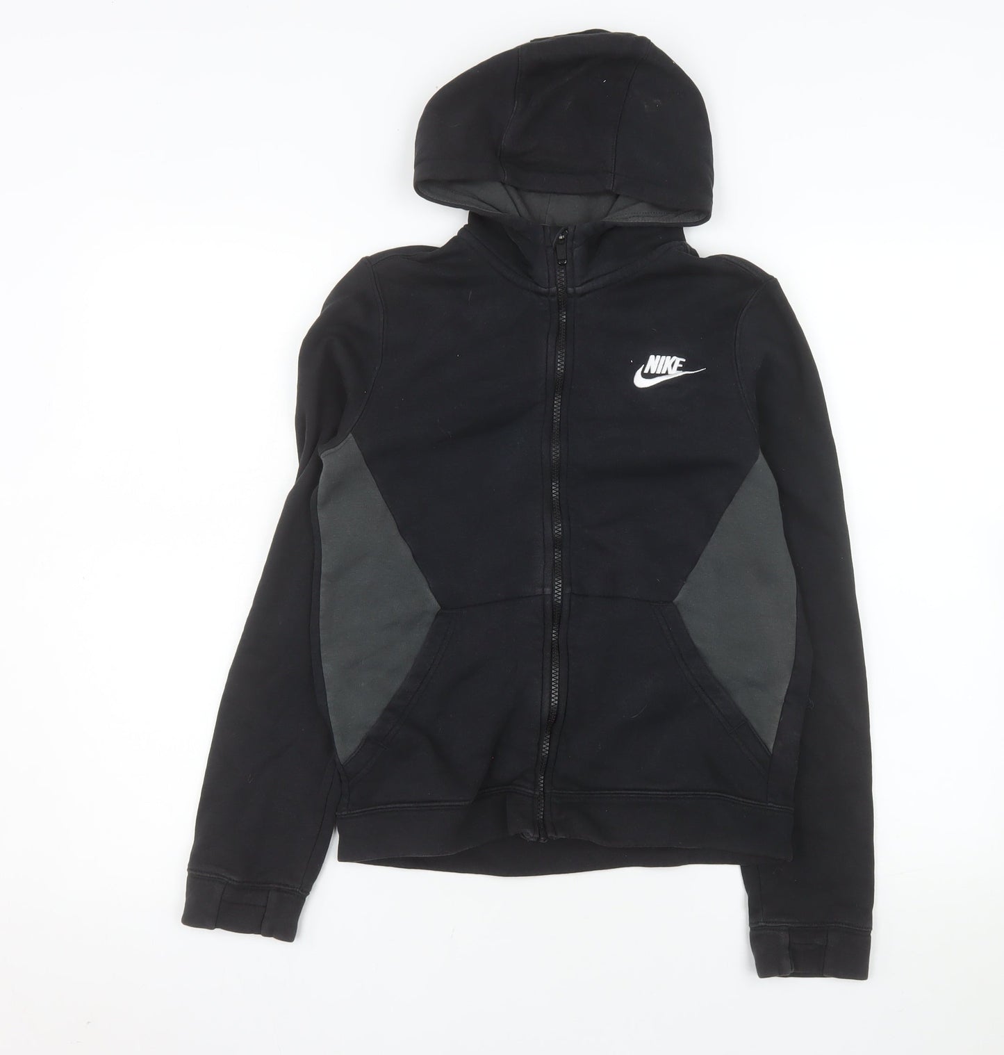 Nike Boys Black Full Zip Hooded Jacket L 147-158cm Cotton Blend