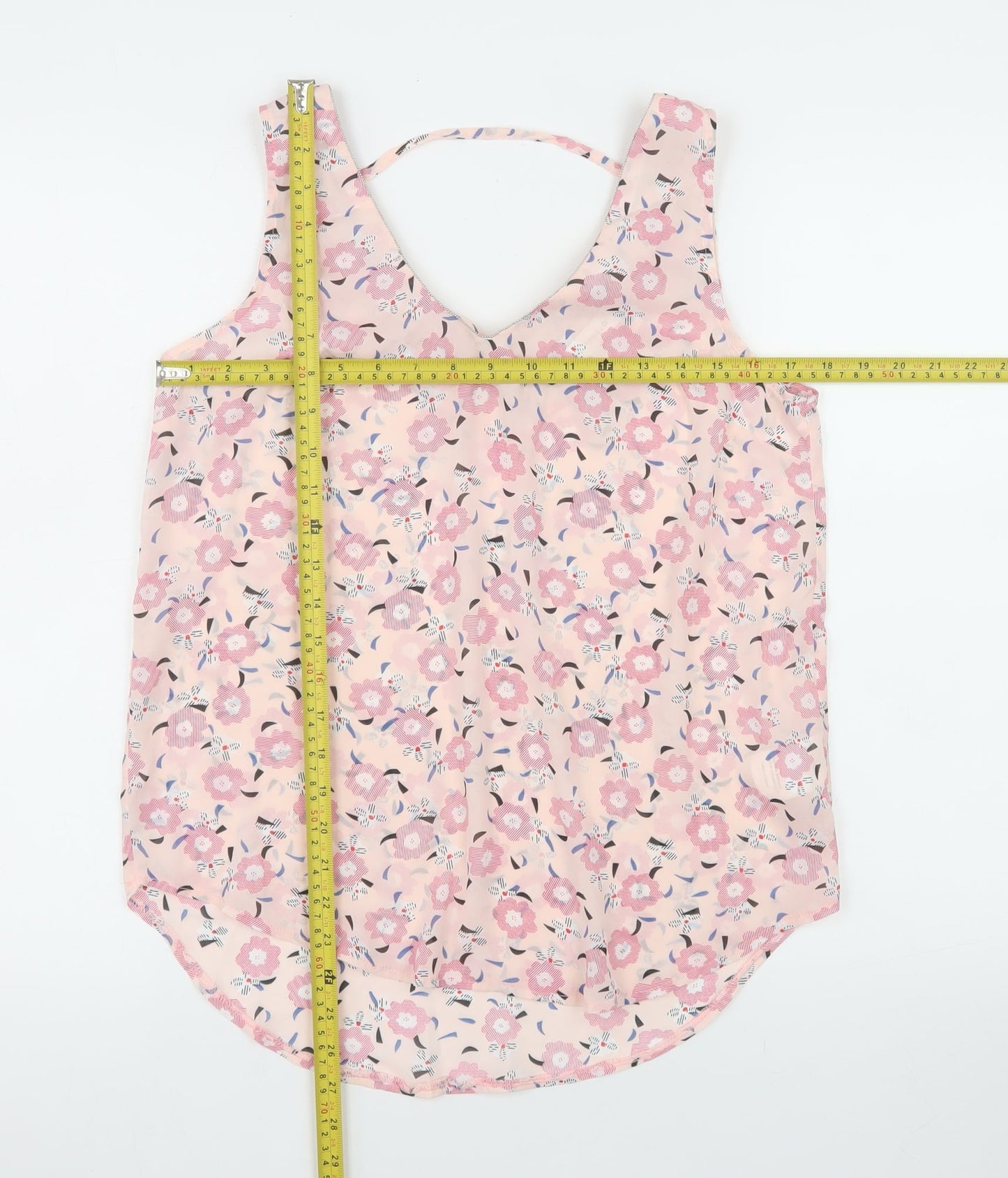 Marc Angelo Womens Pink Floral Chiffon V-Neck Camisole Top Size 10