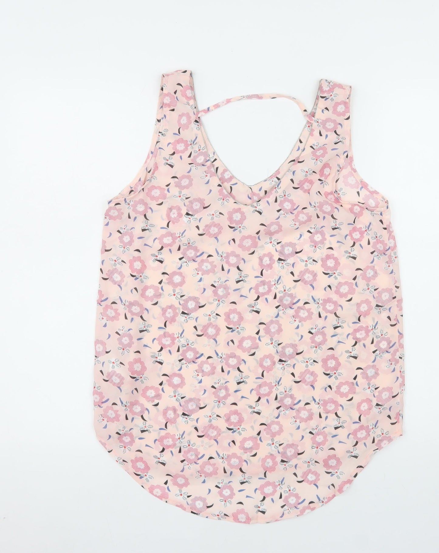 Marc Angelo Womens Pink Floral Chiffon V-Neck Camisole Top Size 10