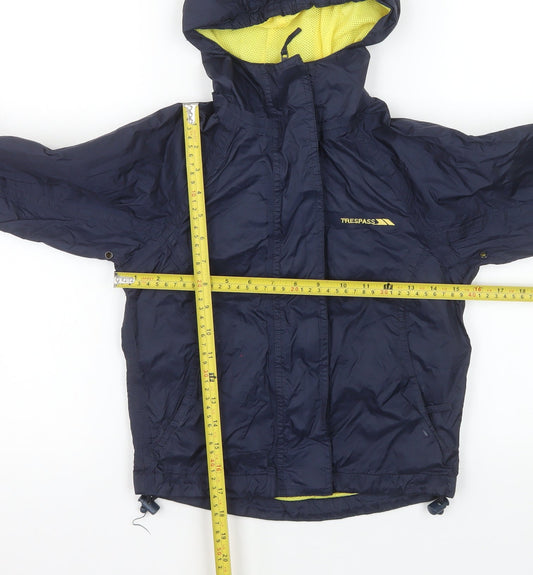 Trespass Boys Blue Waterproof Hooded Rain Jacket 5-6 Years Windproof Coat