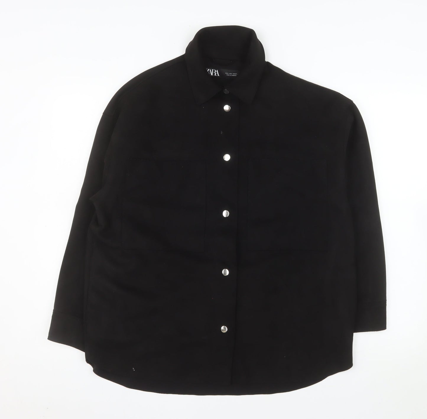 Zara Women Black Softshell Button Jacket Size S Classic Style