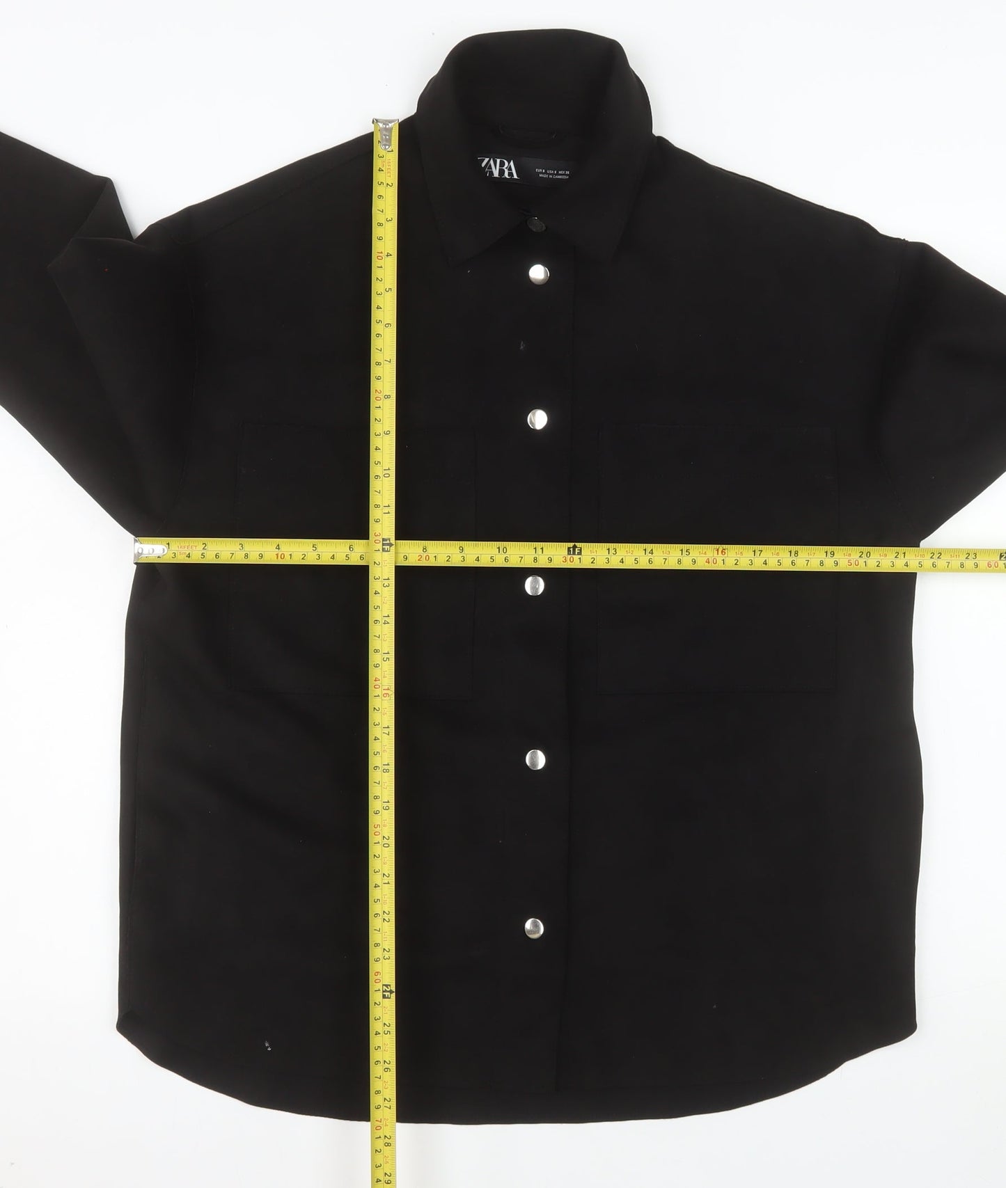 Zara Women Black Softshell Button Jacket Size S Classic Style