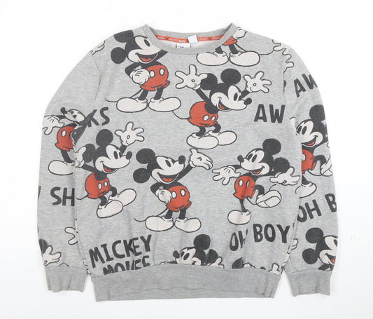 Disney Women Grey Mickey Mouse Print Pullover Sweatshirt M