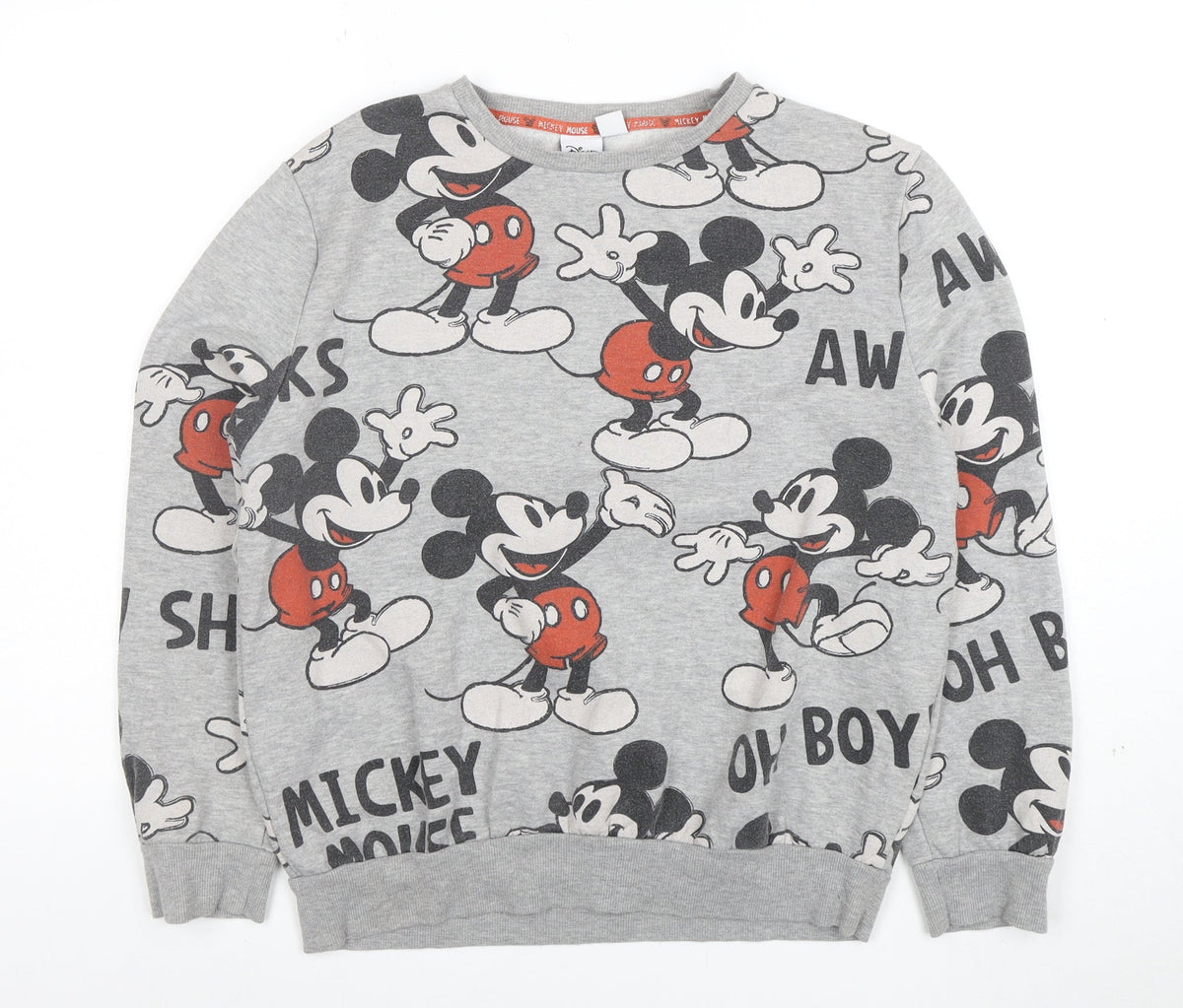 Front view of Disney Women Grey Mickey Mouse Print Pullover Sweatshirt M