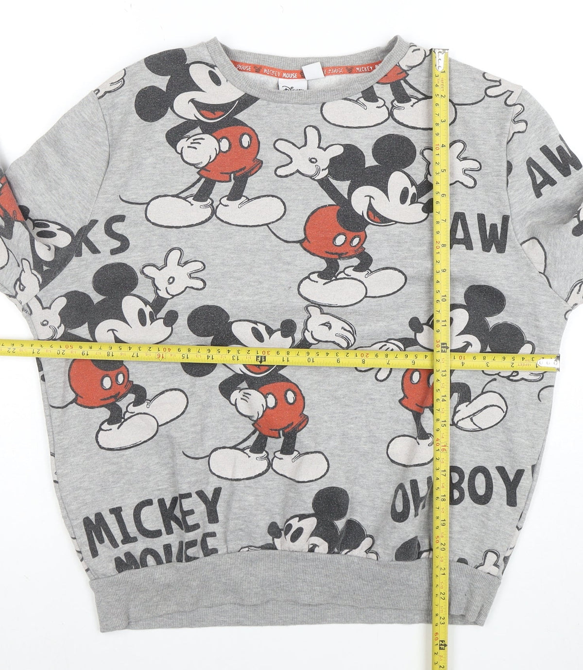 Close-up detail of Disney Women Grey Mickey Mouse Print Pullover Sweatshirt M