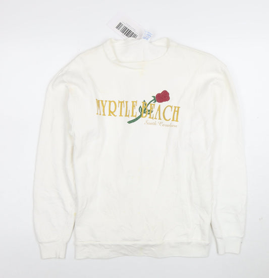 Ocean Fashion Women White Pullover Sweatshirt L Embroidered Myrtle Beach USA