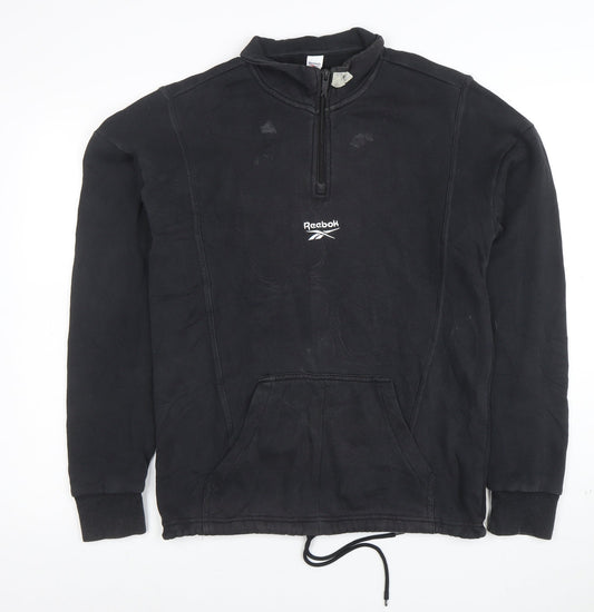 Reebok Womens Black XS 1/4 Zip Pullover Sweatshirt Hoodie