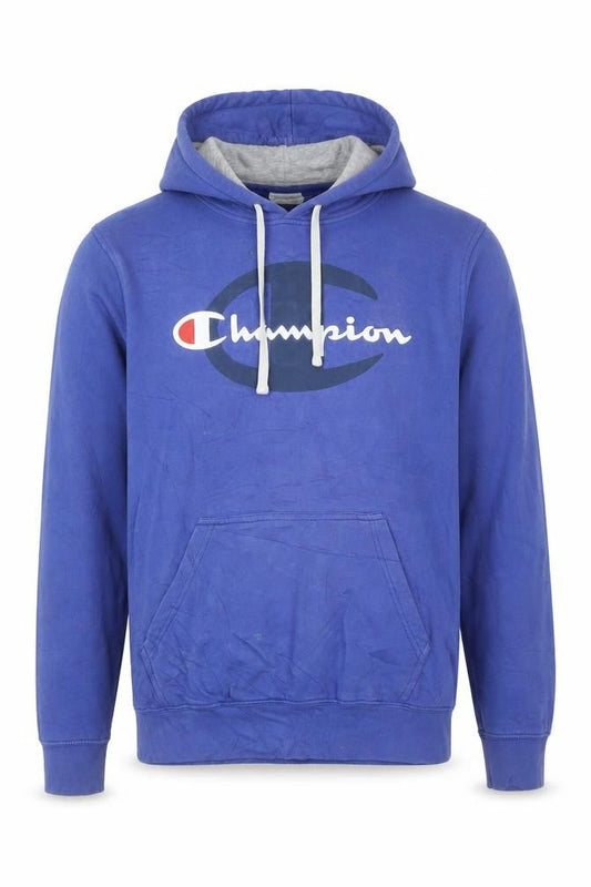 Champion Men Blue Pullover Hoodie Large Logo Fleece Sweatshirt