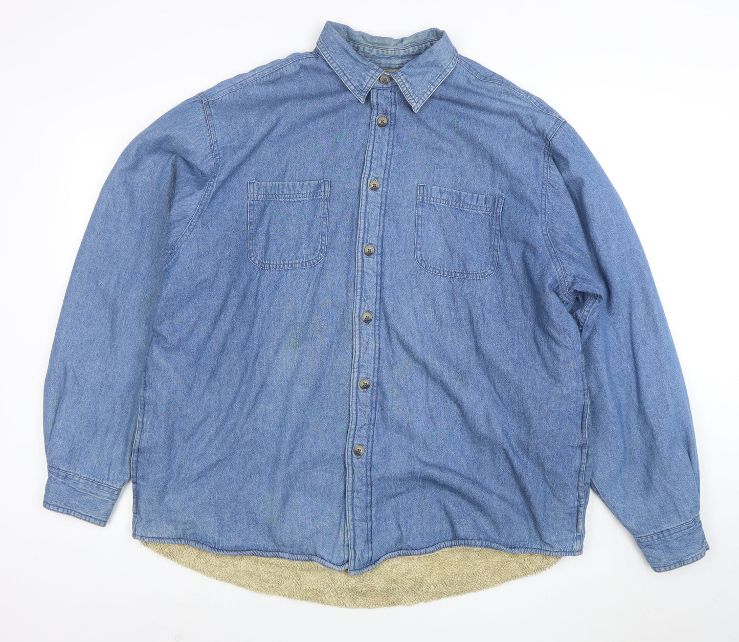 Wrangler Men Blue Denim Sherpa Lined Cotton Jacket XL