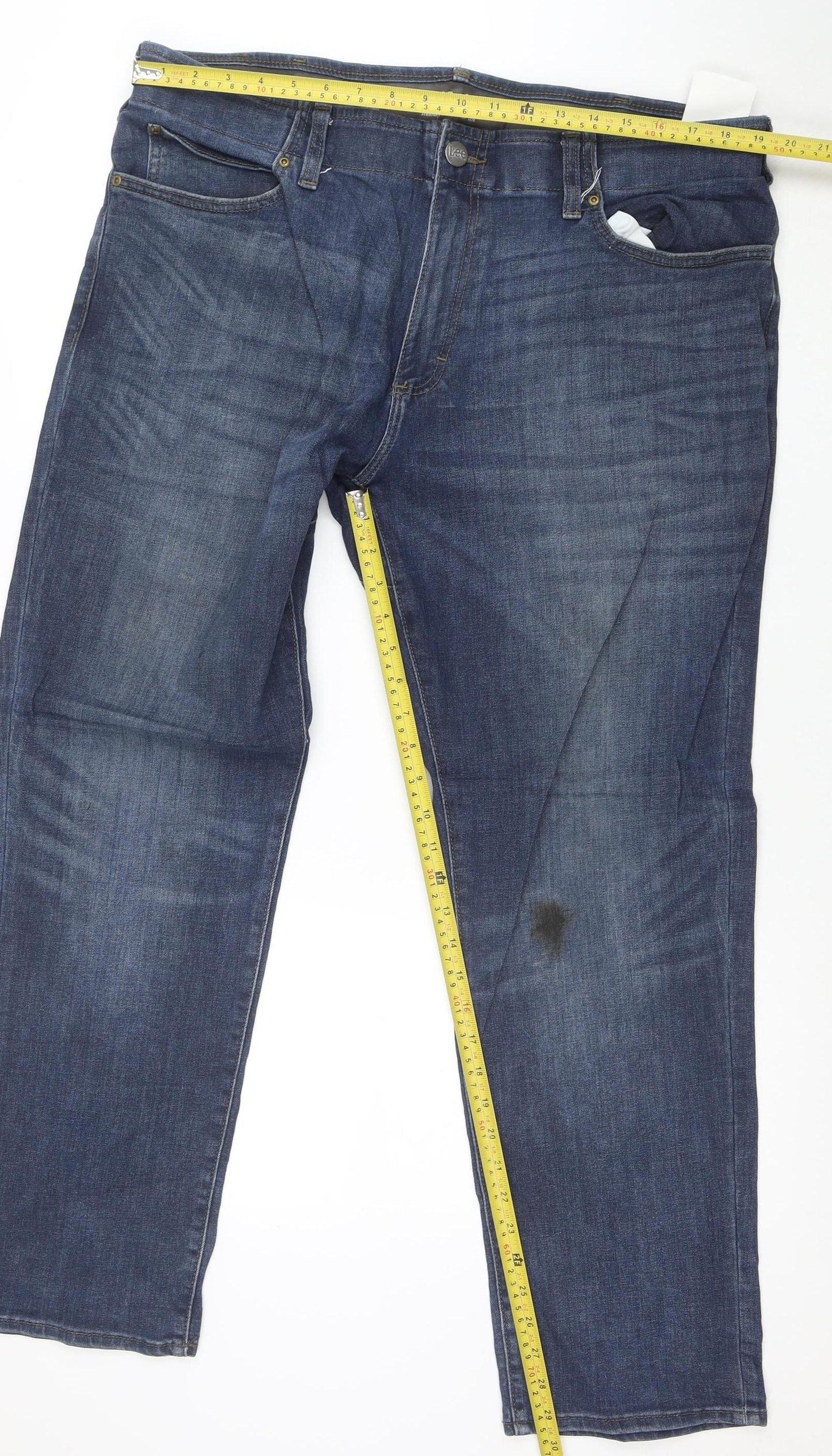 Lee Men's Blue 40x30 Straight Fit Stretch Denim Jeans