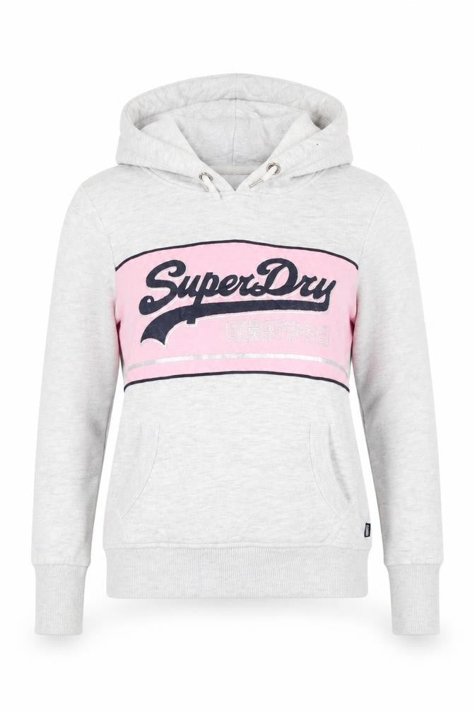 Superdry Womens Grey Pink Pullover Hoodie Size 10 Cotton Blend