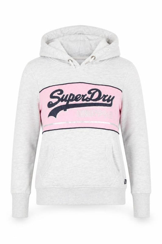 Superdry Womens Grey Pink Pullover Hoodie Size 10 Cotton Blend