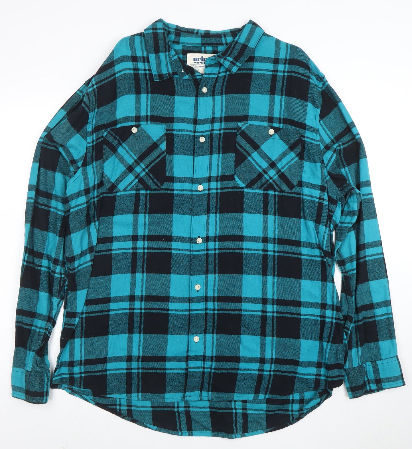 Urban Pipeline Men's Blue Check Flannel Button-Up Shirt 2XL Regular Fit