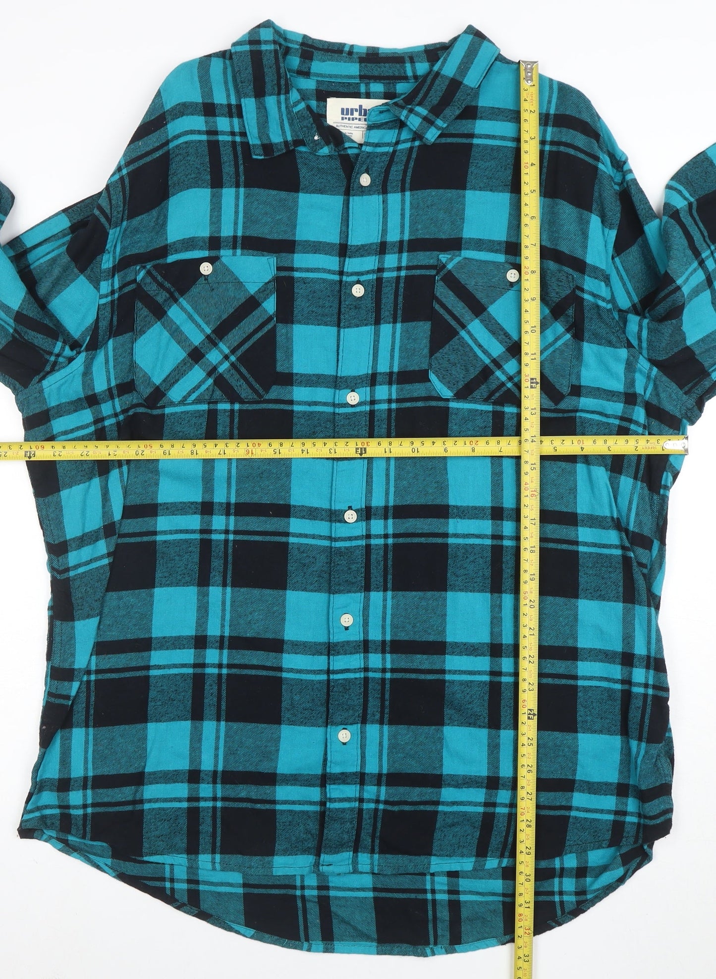Urban Pipeline Men's Blue Check Flannel Button-Up Shirt 2XL Regular Fit