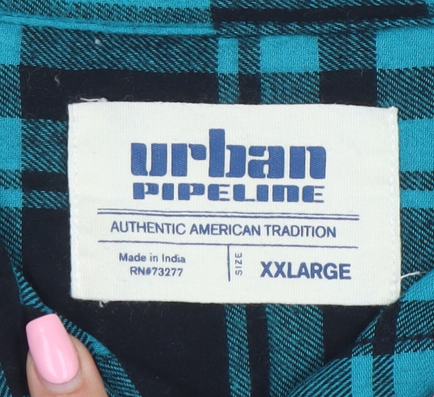 Urban Pipeline Men's Blue Check Flannel Button-Up Shirt 2XL Regular Fit
