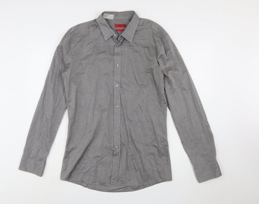 Hugo Boss Men's Grey Slim Fit Long Sleeve Button-Up Shirt L