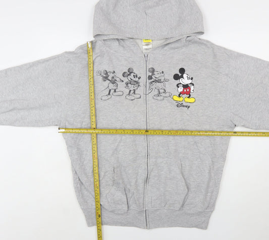 Disney Women Grey Full Zip Hoodie XL Mickey Graphic Print