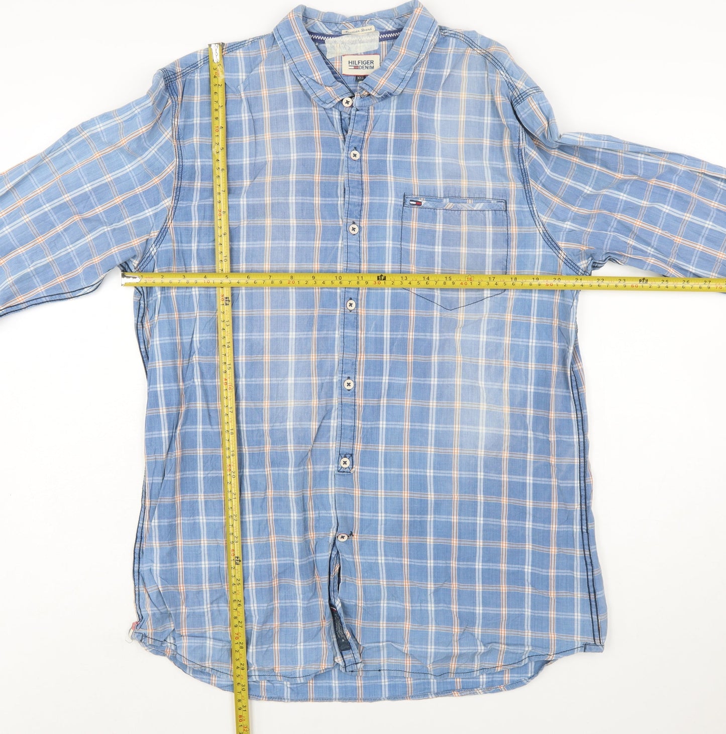 Hilfiger Denim Men's Blue Check Long Sleeve Button-Up Shirt 2XL