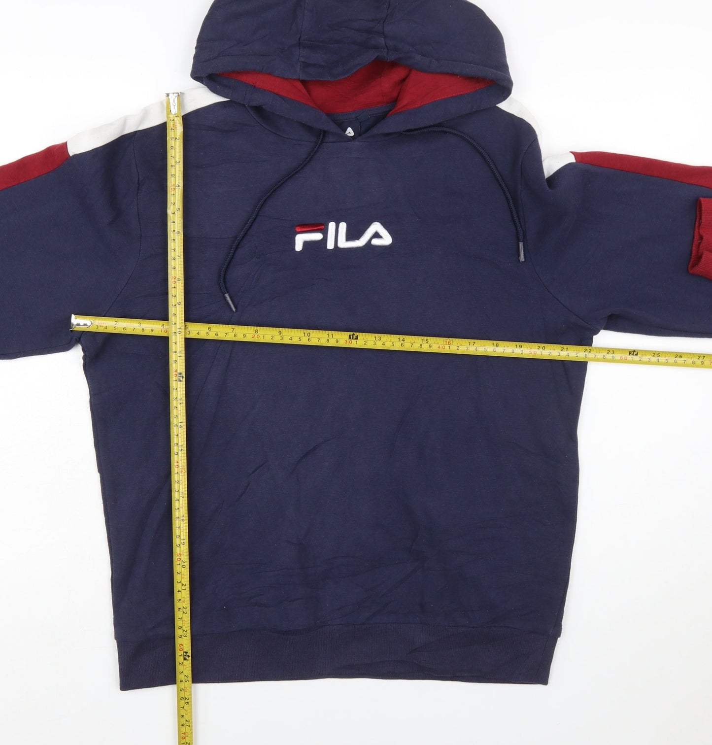 FILA Men Blue Pullover Hoodie Small Logo Sports Fleece Sweatshirt