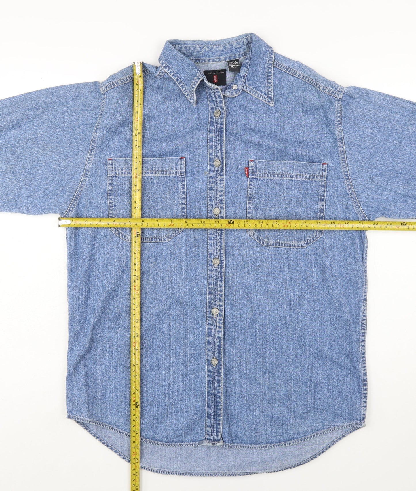 Levi's Women's Blue Denim Button-Up Shirt M Long Sleeve Vintage