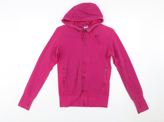 Nike Womens Pink Full Zip Hoodie Small Dri-Fit Cotton Blend