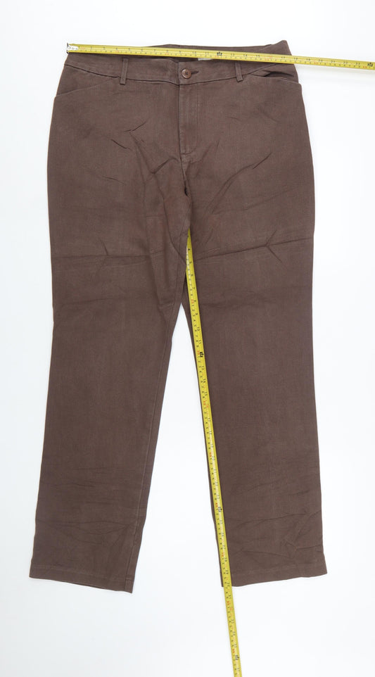Lee Women's Brown Straight Leg Mid Rise Relaxed Fit Trousers Size 14 Long