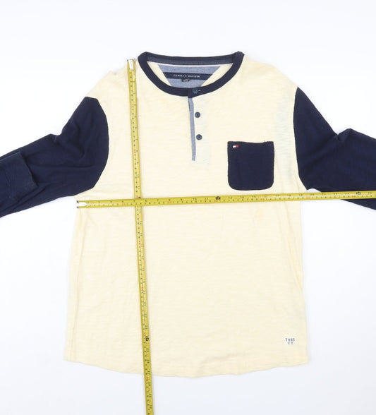 Tommy Hilfiger Men's Beige & Navy Long Sleeve Henley Top M