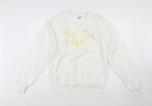 Jerzees Women White Gold Graphic Pullover Sweatshirt Size M