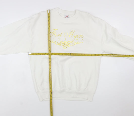 Jerzees Women White Gold Graphic Pullover Sweatshirt Size M