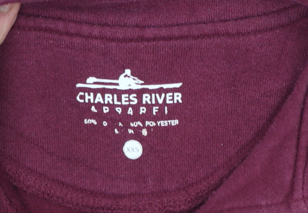 Charles River Womens Burgundy 1/4 Zip Pullover Sweatshirt XXS Cotton Blend