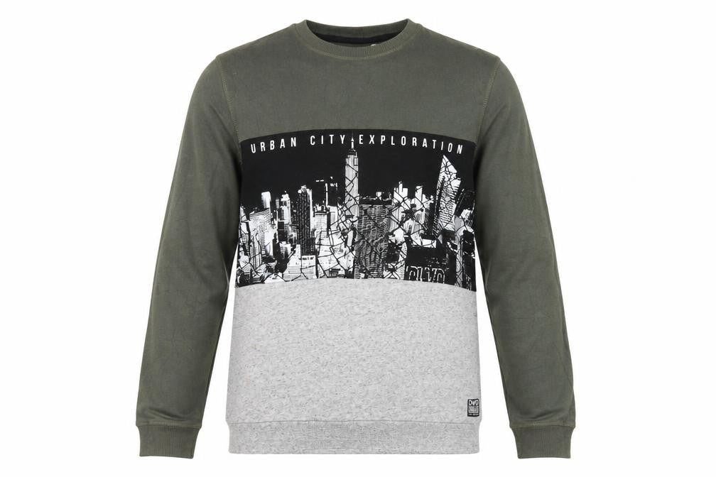 C&A DWD Teens Green Black Grey Urban Graphic Pullover Sweatshirt L