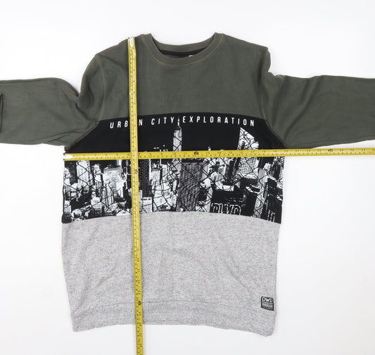 C&A DWD Teens Green Black Grey Urban Graphic Pullover Sweatshirt L