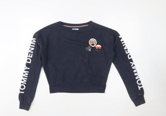 Tommy Hilfiger Denim Womens Navy Sweatshirt XS Crew Neck Cotton Logo