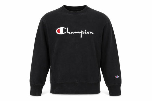 Champion Men's Black Reverse Weave Sweatshirt Medium Pullover Logo