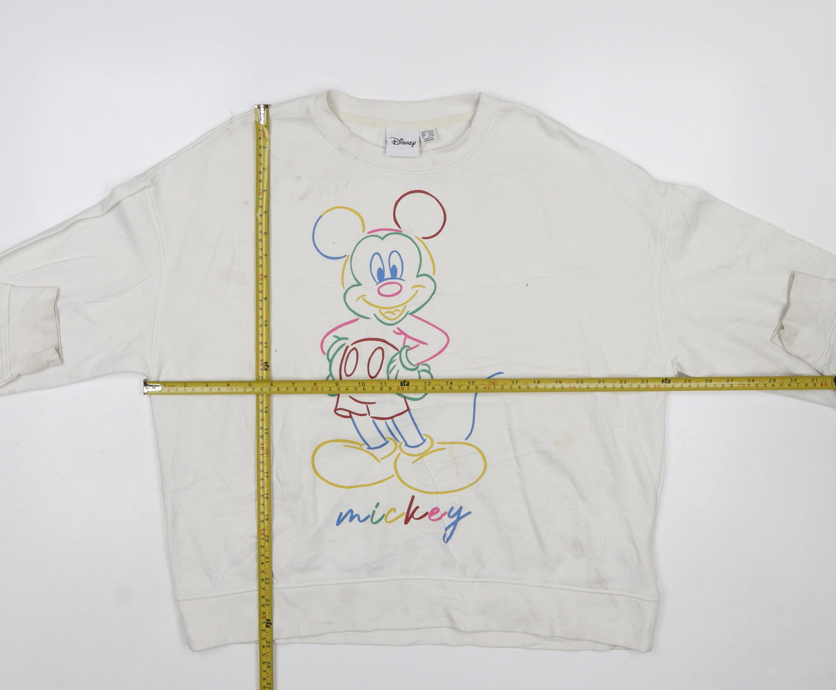 Back view of Disney Women White Mickey Mouse Printed Pullover Sweatshirt L
