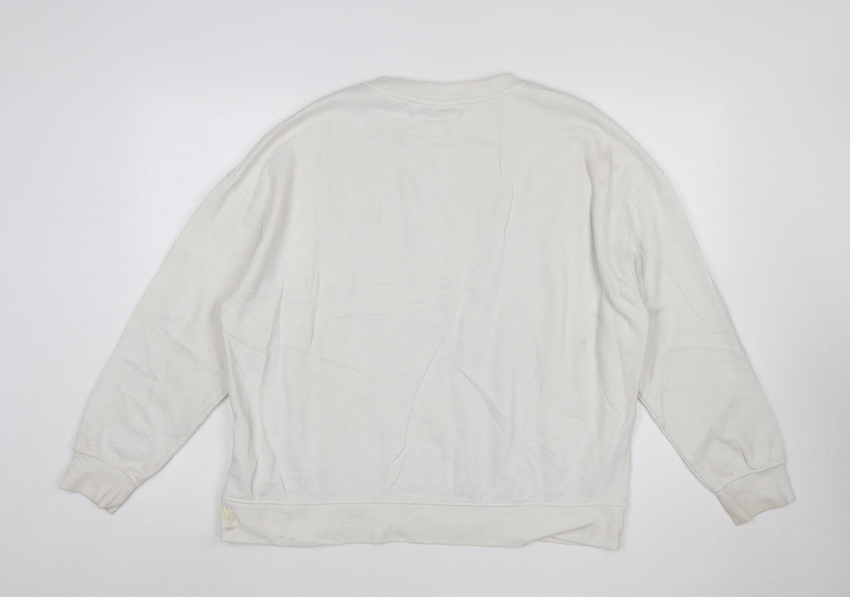 Close-up detail of Disney Women White Mickey Mouse Printed Pullover Sweatshirt L