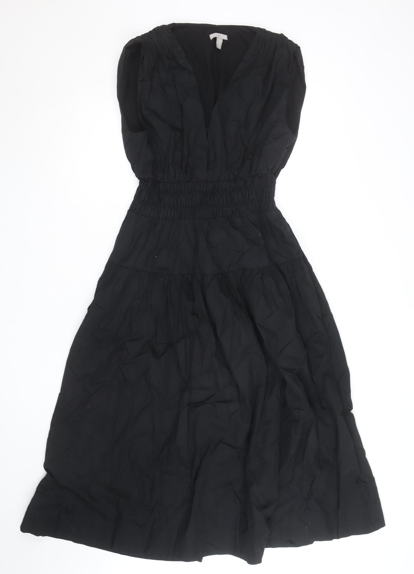H&M Women Black Sleeveless Midi A-Line Dress Size S