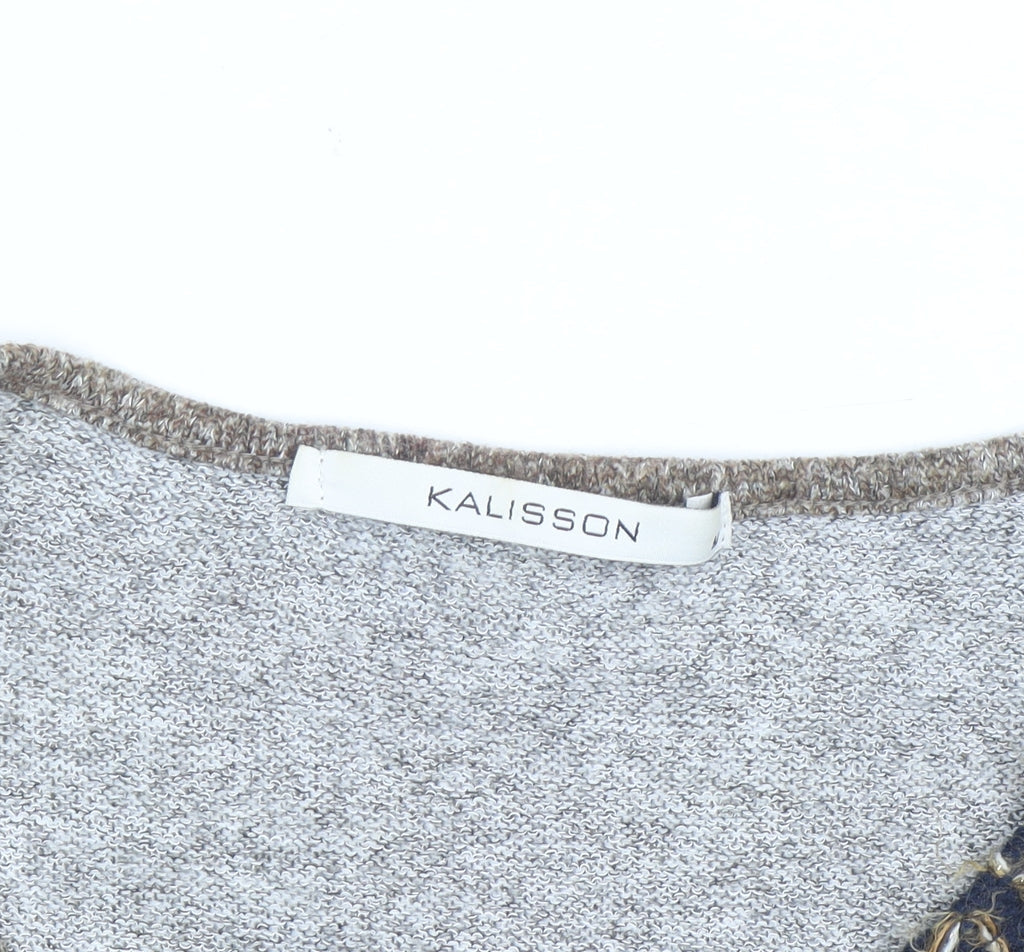 Kalisson Women's Brown Art Print Long Sleeve Pullover Jumper Size M