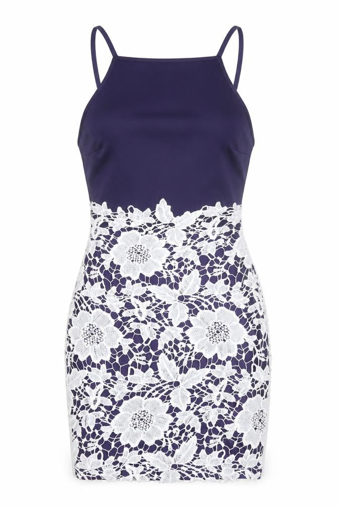 Boohoo Women’s Blue Lace Bodycon Halter Dress Size 10