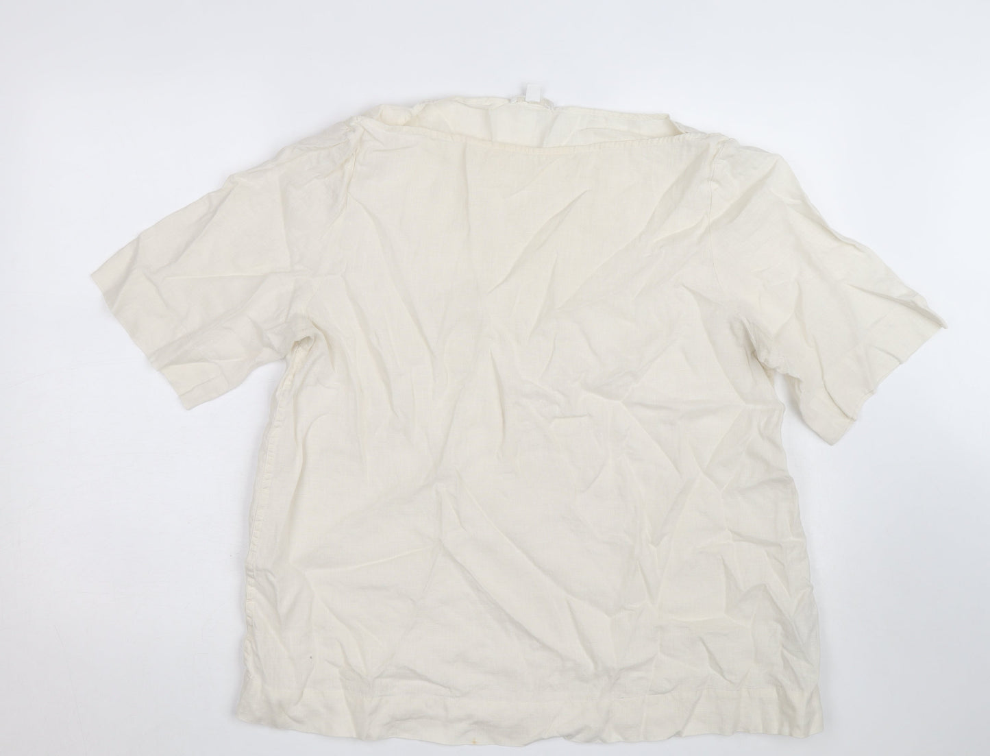 COS Women Ivory Linen Short Sleeve Relaxed Fit Blouse Size 12