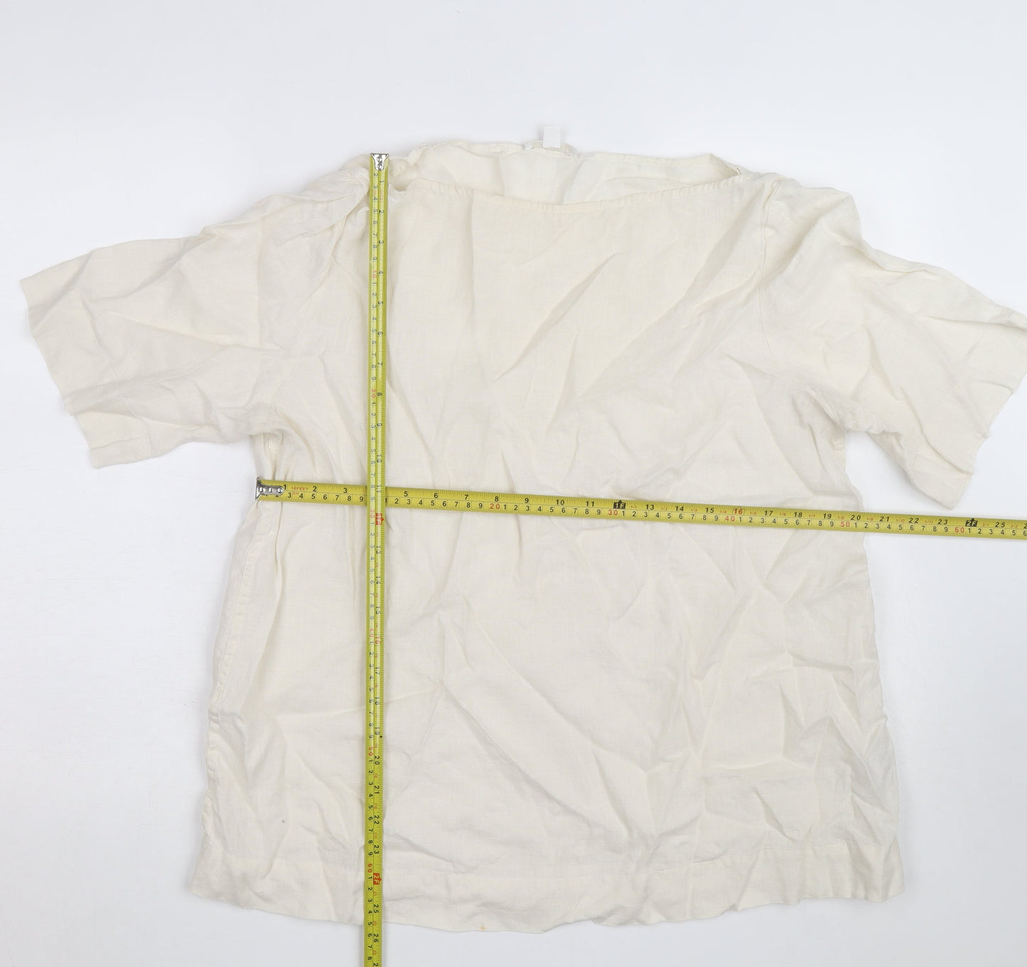COS Women Ivory Linen Short Sleeve Relaxed Fit Blouse Size 12