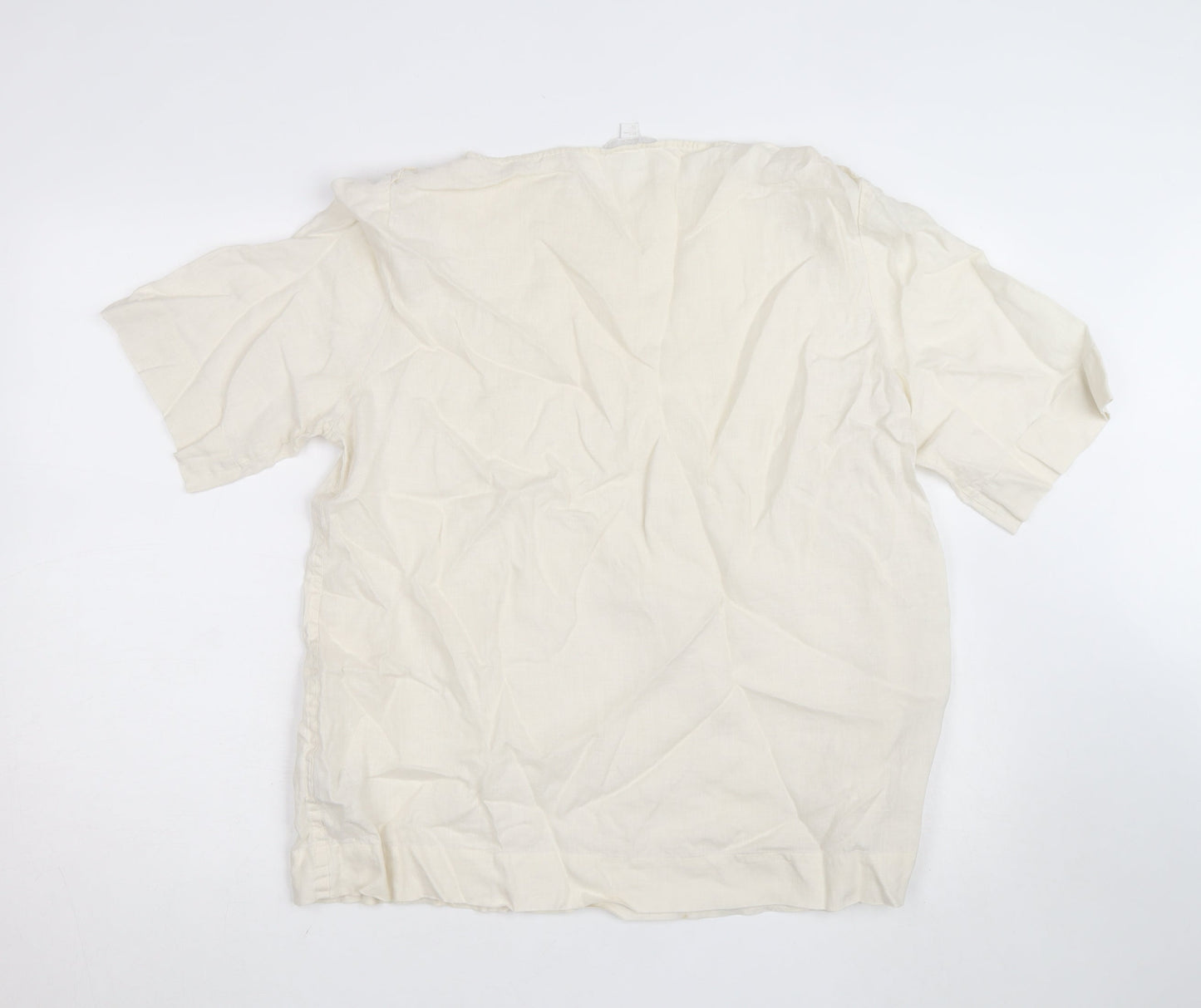 COS Women Ivory Linen Short Sleeve Relaxed Fit Blouse Size 12