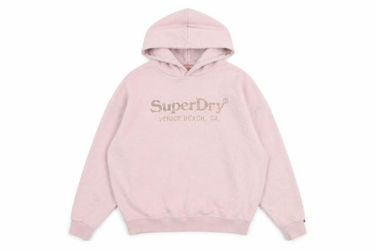 Superdry Womens Pink Hooded Pullover Sweatshirt UK 8 Rhinestone Logo