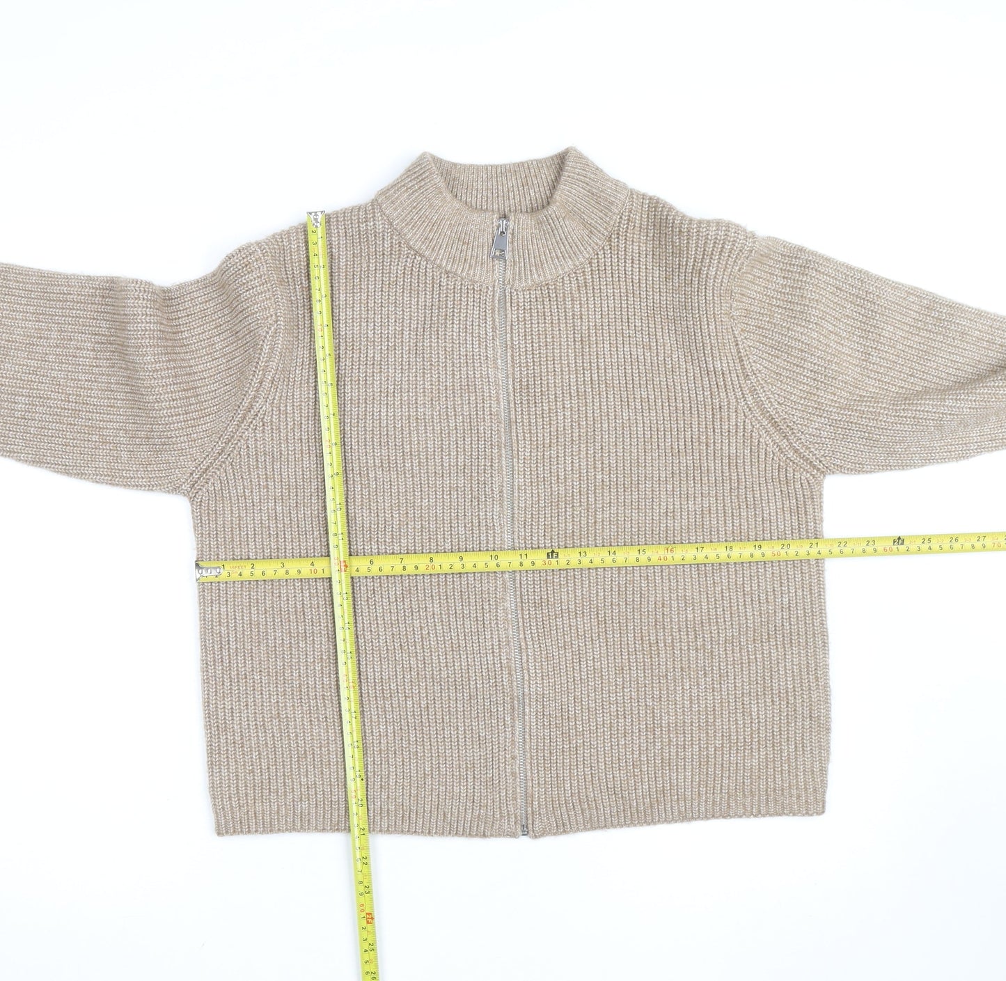 Marks and Spencer Womens Beige Full Zip Wool Blend Jumper L