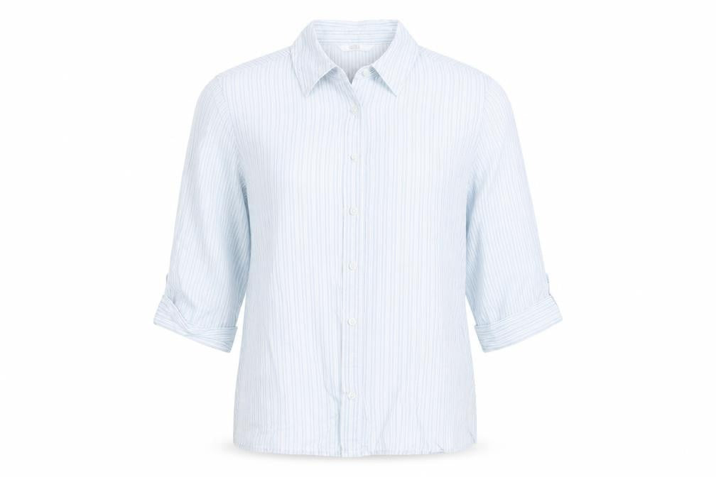 Marks & Spencer Mens Blue Striped Cotton 3/4 Sleeve Shirt Size 14